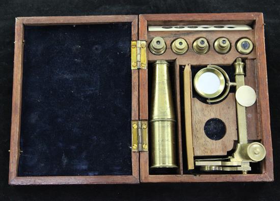 A Cary-type brass botanists pocket microscope, c.1830, 5.75in.